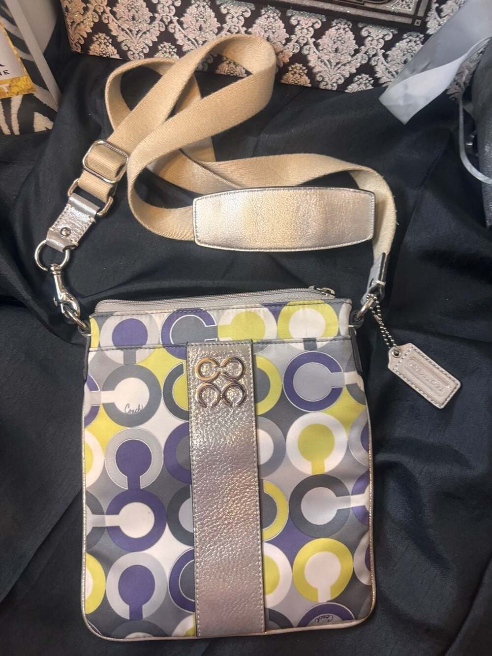 Coach Julia Op Art Scarf Print Lilac Crossbody Bag